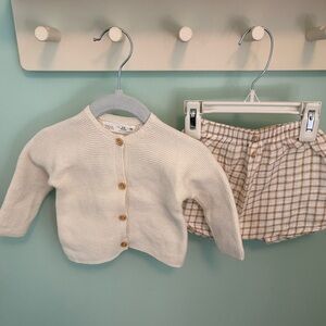 Zara Cream Cardigan and Checkered Shorts Set